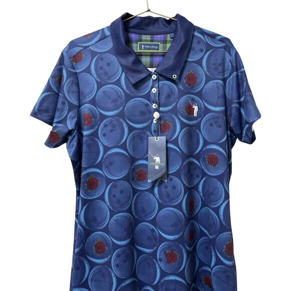 William Murray Big Earner Golf Polo Dress Size 2X Bowling Balls & Roses Blue NWT - Picture 2 of 7